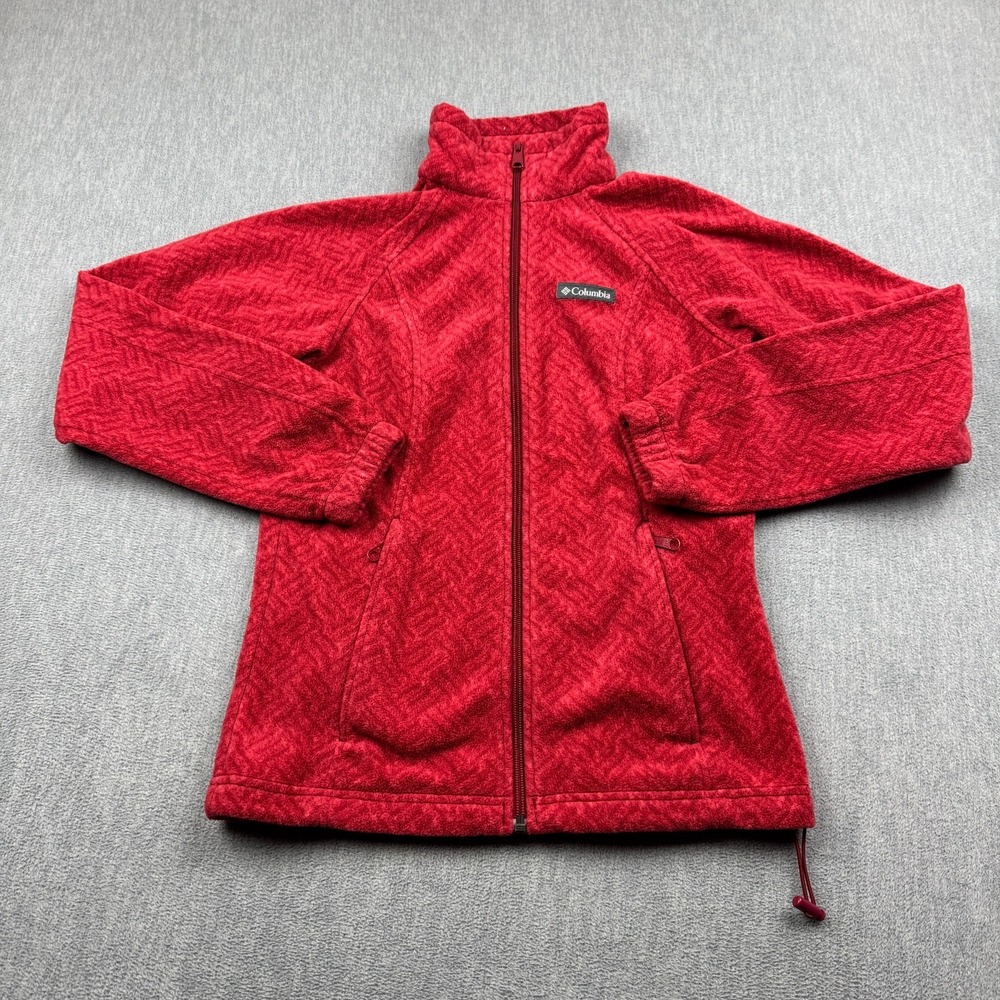 Columbia Jacket Women XS Red Benton Springs Printed Full Zip Fleece Outdoor Hike